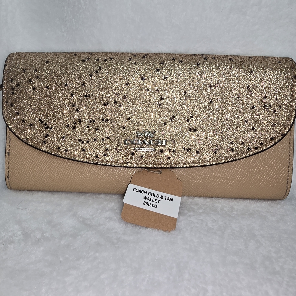 Coach Glittering Gold and Tan Wallet
